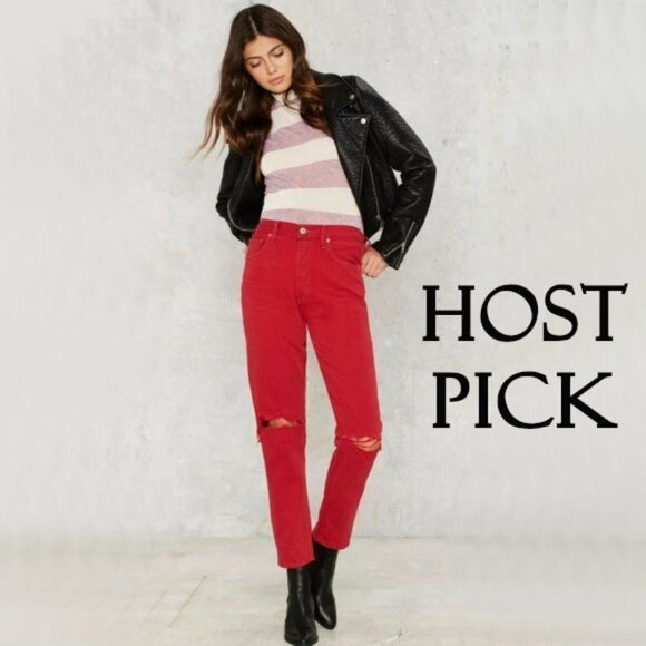 NWT Citizens of Humanity red high rise straight leg crop jeans, 23 - Picture 2 of 15